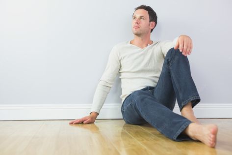 Guy Sitting On Floor Reference, Sitting Against Wall Pose Reference, Guy Leaning Against Wall, Sitting Against Wall Pose, Dungeon Drawing, Sitting Against Wall, Thinking Pose, Wall Sits, Knee Up