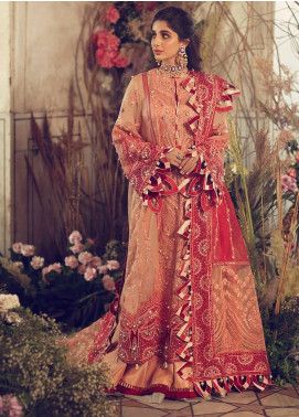 Elan Lawn 2020: Elan Unstitched Lawn Suits, Chiffon & Festive Pret Collection | Online Store Peach Colour Combination Dress, Maxi Pakistani, Peach Colour Combinations, Combination Dresses, Walima Dress, Pakistani Dresses Online, Kashmiri Shawls, Peach Colour, Embroidered Organza