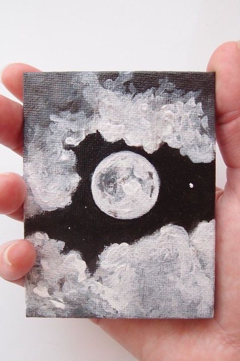 Full Moon Art, Mini Tela, Art Mini Toile, Mini Toile, Night Sky Painting, Cute Canvas Paintings, Moon Painting, Sky Painting, Small Canvas Art