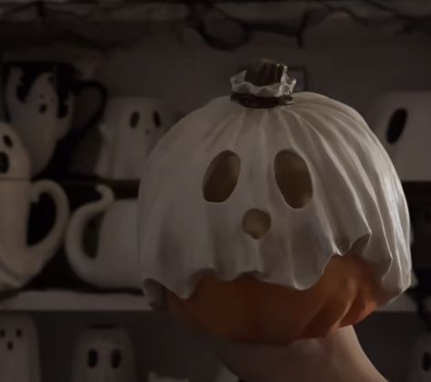 Pottery Pumpkins Ideas, Fake Pumpkin Decorating, Fake Pumpkin Decorating Ideas, Pumpkin Clay, Tjmaxx Finds, Fake Pumpkins, Halloween Inspo, Ghost Pumpkin, August 8