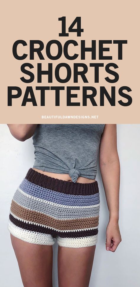 High Waisted Crochet Shorts Pattern, Easy Crochet Shorts Free Pattern, Crochet Shorts With Pockets, Easy Crochet Shorts, Crochet Shorts Pattern Free Women, Crochet Lounge Set Pattern, Knitted Shorts Pattern, Crochet Projects For Summer, Crochet Patterns Shorts