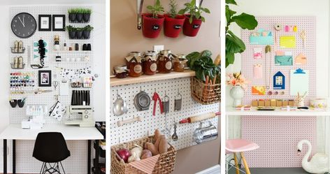 23 Creative DIY Pegboard Ideas to Organize Your Messiest Areas with Style Peg Board Ideas, Creative Bathroom Storage Ideas, Pegboard Design, Organization Videos, Organization Desk, Diy Pegboard, Pegboard Ideas, Diy Organizing, Peg Boards