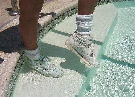 Why not wear 'em in the pool....I would! Reebok Freestyle, Neon Shorts, Pumped Up Kicks, Trigger Happy Havoc, Reebok Classic, Hummel Sneaker, Cute Shoes, Swimming Pool, Urban Outfitters