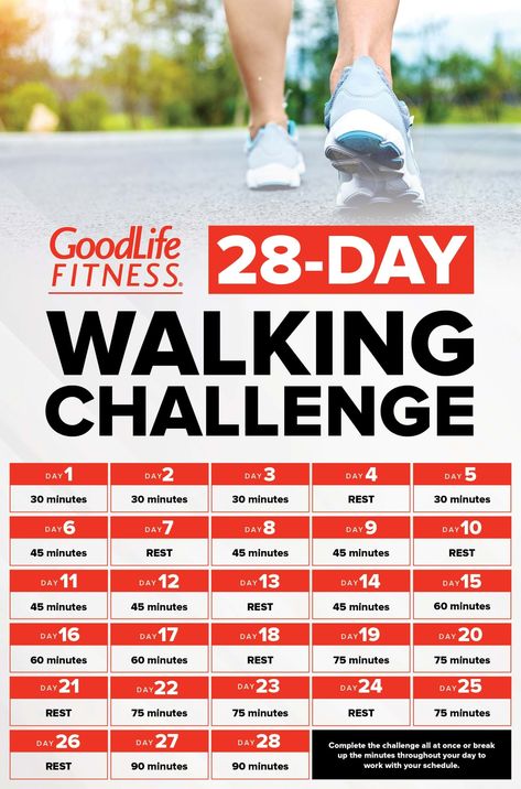 28 Day Walking Challenge, Goodlife Fitness, Treadmill Workout Fat Burning, Walking Challenge, Walking Plan, 30 Day Fitness, Daily Walks, Treadmill Workout, Walking Exercise