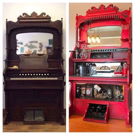 Upcycled Organ, Repurpose Organ, Pump Organ Repurpose, Recyled Furniture, Organ Project, Repurposed Pianos, Cottagecore Interior, Piano Restoration, Pump Organ