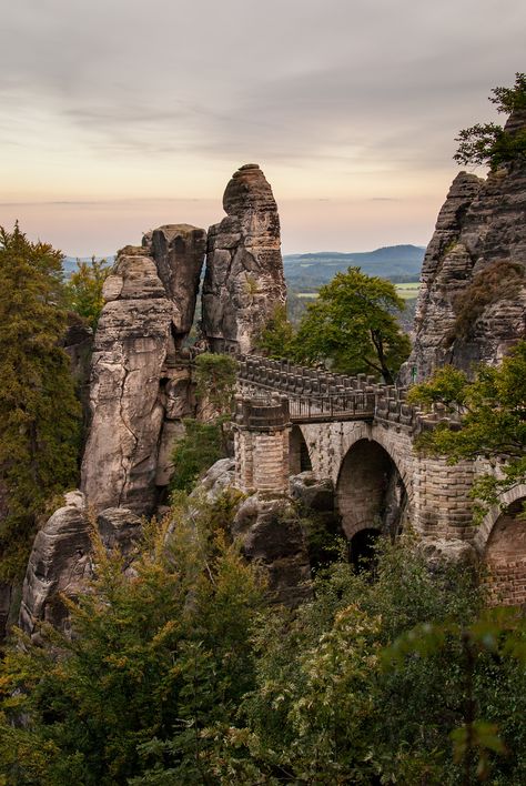 Saxony Switzerland | The bastei bridge and all its glory | SteFou! | Flickr German Places, Interesting Structures, Saxon Switzerland, Beautiful Bridges, Medieval Era, Fallow Deer, Morning Mist, Stones Throw, Voyage Europe