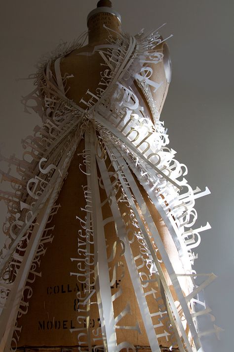 Personal Thoughts, Laser Cut Dress, Book Dress, Laser Cut Paper, Typography Served, Paper Clothes, Cut Out Art, Paper Fashion, Paper Dress