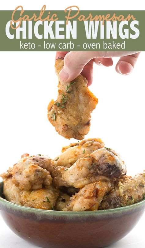 Simply the best keto garlic parmesan wings recipe. Crispy oven baked wings in a buttery garlic parmesan sauce. The best low carb wings you'll ever eat! #lowcarb #chickenwings #garlicparmesan #keto #ketodiet Low Carb Wings, Easy Wings, Oven Baked Wings, Garlic Parmesan Wings Recipe, Parmesan Wings Recipe, Keto Chicken Wings, Parmesan Butter, Parmesan Wings, Garlic Parmesan Wings