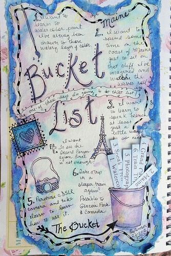 Creating a bucket list....... List Journal, Kunstjournal Inspiration, Bucket List Journal, Smash Journal, The Bucket List, Wreck This Journal, Visual Journal, Creative Journal, Scrapbook Journal