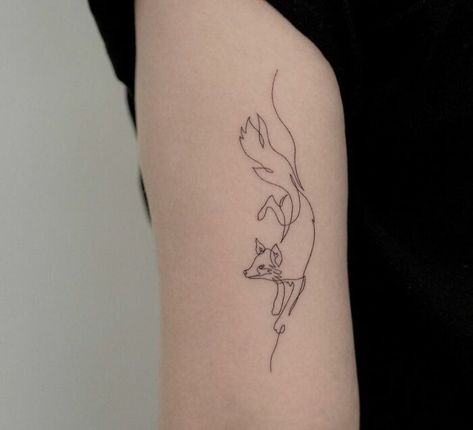 Dancing Fox Tattoo, Fox Tattoo Linework, Single Line Fox Tattoo, Fox Tattoo Aesthetic, Whimsical Fox Tattoo, Fox Tattoo Color, Floral Fox Tattoo, Jumping Fox Tattoo, Single Line Animal Tattoo