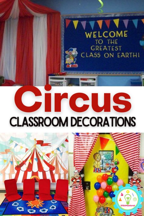 Theme Classroom Ideas, Carnival Bulletin Boards, Carnival Classroom, Circus Classroom, Circus Activities, Carnival Decor, Circus Design, Classroom Welcome, Circus Decorations