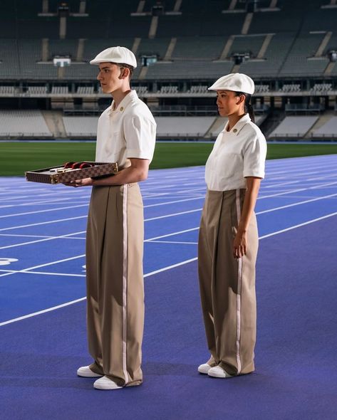 the paris olympic medals will be presented on louis vuitton trays, featuring the french fashion house’s signature monogram print and damier canvas edges. medal bearers will wear elegant outfits inspired by the 1924 paris games. - #parisolympics #louisvuitton #olympicmedals #fashion #1924olympics #elegance #frenchstyle #paris2024 The Olympic Games, Olympic Medals, Retro Sport, Summer Outfits Men, Gaming Clothes, French Fashion, Olympic Games, Elegant Outfit, Milan Fashion