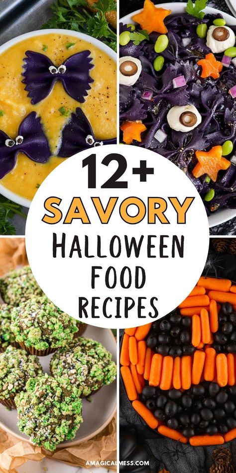 Looking for savory Halloween recipes to balance out all the sweets? This roundup features creative and delicious dishes like spooky pizzas, eerie veggie trays, and more. Perfect for Halloween parties and family dinners! Halloween Inspired Food, Snacks For Family, Savory Halloween Food, Halloween Veggie Tray, Savoury Party Food, Cute Halloween Food, Creepy Halloween Food, Halloween Food Ideas, Kids Halloween Food