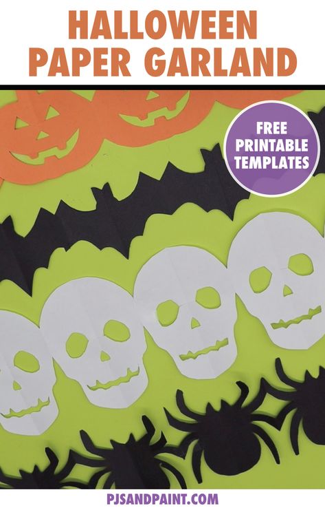 printable halloween paper garland templates Halloween Crafts Garland, Paper Garland Template, Easy Paper Garland Diy, Free Printable Halloween Decorations, Halloween Garland Diy, Diy Halloween Banner, Halloween Paper Garland, Halloween Decor Diy Indoor, Halloween Paper Decorations