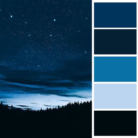 Blue Sky Colour Palette, Starry Night Color Pallete, Starry Night Color Scheme, Monochrome Blue Palette, Night Aesthetic Color Palette, Sky Palette Color, Night Blue Color Palette, Starry Night Colour Palette, Starry Night Wedding Color Palette