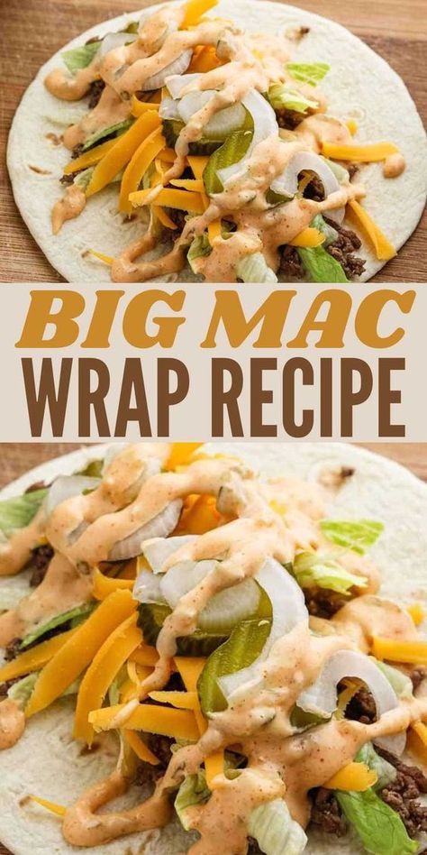 If you love the McDonalds Classic Big Mac, then you are going to love this simple Big Mac Wrap. All the same flavors just wrapped in a tortilla. This Big Mac Wrap has become a staple recipe that we make often. I love to make with leftover ground beef for a quick and easy lunch. #eatingonadime #bigmacwrap #easyrecipes Leftover Ground Beef, Big Mac Wrap, Yummy Wraps, Homemade Big Mac Sauce, Big Mac Sauce Recipe, Mac Sauce Recipe, Wraps Recipes Easy, Burger Side Dishes, Quick Bread Recipes Easy