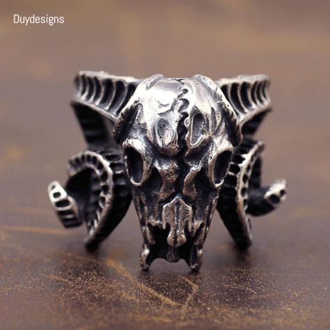 Iron Cross Ring, Baphomet Goat, Medusa Ring, Mens Sterling Silver Jewelry, Sheep Skull, Goth Ring, Punk Rock Jewelry, Goat Skull, Ring Man