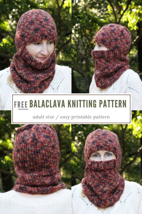 Balaclava knitting pattern free - Bulky knit balaclava pattern - by Handy Little Me. Make a super cozy knitted balaclava for the colder weather with this free printable pattern. #balaclava #knitting #knit Balaclava Knitting Pattern Free, Knit Balaclava Pattern, Balaclava Knitting Pattern, Balaclava Knitting, Balaclava Pattern, Winter Knitting Patterns, Knit Balaclava, Sock Slippers, Bulky Knit