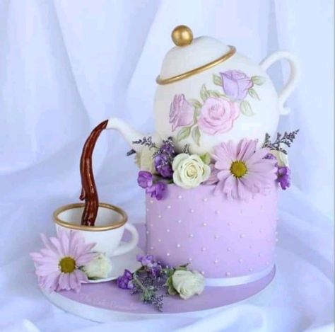 Teapot Cakes Birthday, Tea Pot Cake Pops, Tea Cup Cakes Design, Vintage Tea Party Cake Ideas, Cup Of Tea Cake, Tea Pot Birthday Cake, Tea Party Themed Birthday Cake, Cup Of Tea Cake Design, Tea Party Cakes Birthday