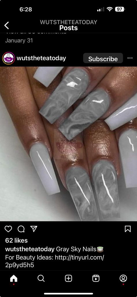 Gray Nail Designs Fall, Pastel Grey Nails, Grey Nail Inspo Acrylic, Light Gray Nails With Design, Grey And White Acrylic Nails, Grey Prom Nails, Short Nails Grey, Grey Nails Coffin, Acrylic Nails Gray