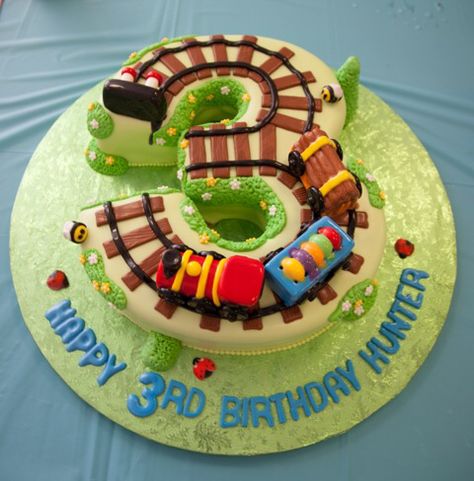 3rd Birthday Cakes For Boys, Railroad Birthday Party, Number 3 Cakes, Thomas Birthday Cakes, Party Planning Food, Thomas Cakes, Train Birthday Cake, Number Birthday Cakes, Train Cake