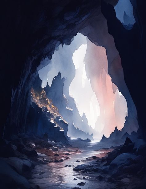 Lush Cave, Landscape References, Lighting Reference, Dark Cave, Environment Painting, Cave Art, Journey To The West, Fantasy Book, Creature Feature