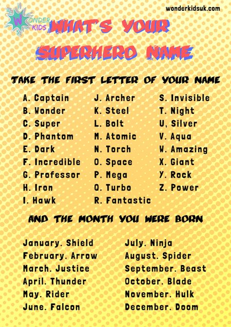 Loads of great super hero fun for little ones Whats Your Superhero Name, Superhero Name Generator, Super Hero Name Generator, Superhero Yearbook, Good Superhero Names, Superhero Week, Eoy Activities, Superhero Camp, Super Hero Activities