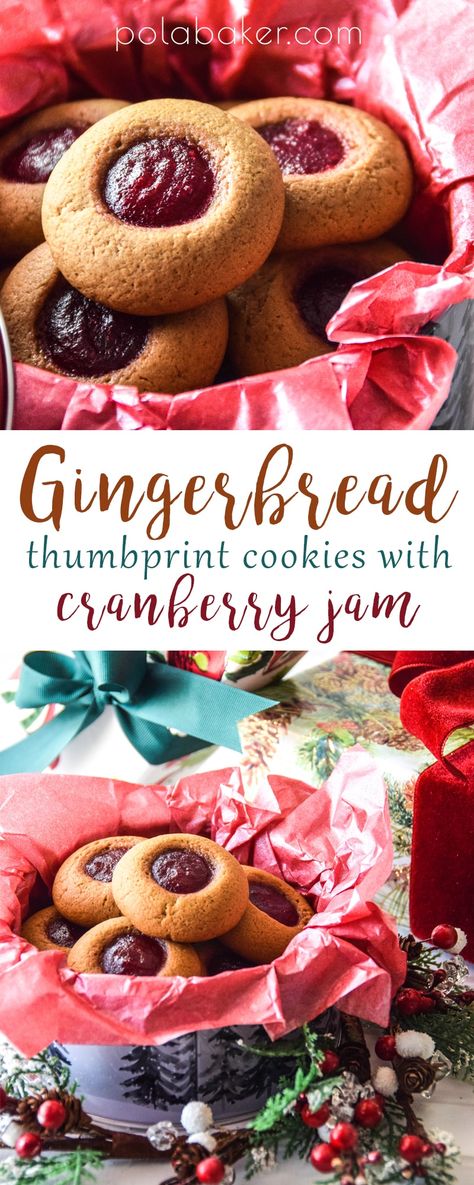 Molasses Thumbprint Cookies, Homemade Thumbprint Cookies, Sweet Potato Thumbprint Cookies, Sparkling Sugarplum Cranberry Cookies, Jam Jams Cookies Recipes, Cranberry Jam Cookies, Ginger Thumbprint Cookies, Cranberry Butter Cookies, Yule Cookie Recipes