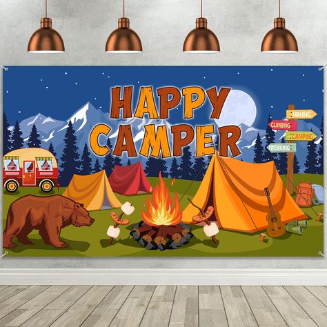 PRICES MAY VARY. Size information: this camping backdrop measure approx. 72.8 x 43.3 inches, large enough for camper party decorations and photography at a family party, and will add a touch to the adventure theme party Lasting material: our camper party decoration banner is made of fabric, which is non-reflective, light in weight, washable, tear-resistant and no bad smells, you can easily fold, carry or hang it where you want as a decoration, it will be an ideal addition to camping party Suitab Camping Themed Party Decorations, Camping Backdrop, Woodland Classroom, Husband Birthday Parties, Camping Party Decorations, Teenager Party, Cowboy Theme Party, Party Wall Decorations, Fest Temaer