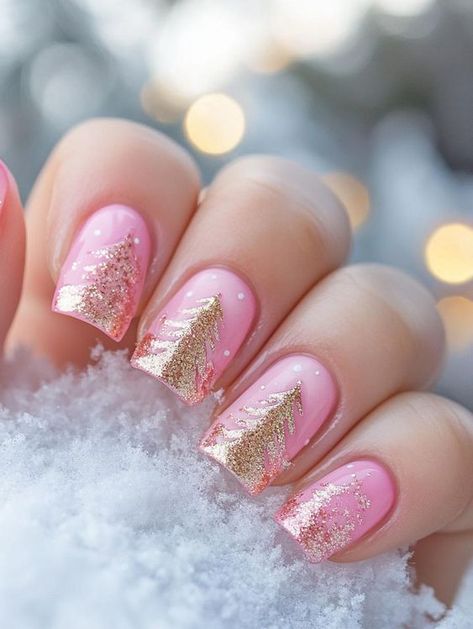 Discover the trendiest pink Christmas nail ideas for a festive yet chic holiday manicure. From glitter to 3D art and ombre styles, these pink Christmas nails are perfect for adding a modern twist to your holiday look. Get inspired with Pinterest-worthy designs, including French manicures, pastel nails, and pink chrome finishes for the ultimate festive glam. Silver Holiday Nails Christmas, Glitter Pink Nail Designs, Pink And Gold Holiday Nails, Pink Christmas Toe Nails, Pink Snowflake Nail Design, French Manicure Designs Pink, Magical Spa Nails, Pink Ballet Nails, Xmas Pink Nails