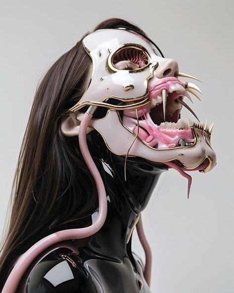 Dystopian Woman, Aesthetic Body Men, Black Latex Bodysuit, Unsettling Aesthetic, Cyborgs Art, Pink Mask, Arte Cyberpunk, Horror Movie Characters, Human Poses Reference