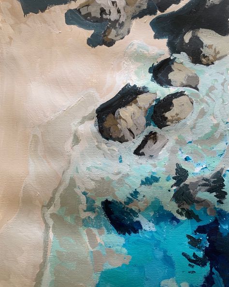 Working away on this one 🌊 #birdeyeview #shore #beach #beachpainting #seapainting #aerial #originalart #seaside #wip #loveart #beachlife #seaside #coastline #oceanartwork #oceanpainting #creativelifehappylife #interiorart #travel #tropicalplaces #timeforapaddle #sunseaandsand #doitfortheprocess #holidaymood Ocean Shore Painting, Sea Shore Drawing, Shore Drawing, Shore Illustration, Coastline Painting, Sea Shore Painting, Side Sketch, Beach Landscape Art, Painting Board