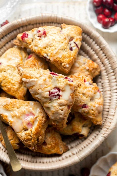 Cranberry Scones with Orange Glaze - Ahead of Thyme Best Christmas Breakfast, Christmas Breakfast Brunch, Applesauce Pancakes, Holiday Brunch Recipes, Cranberry Orange Scones, Winter Breakfast, Cranberry Scones, Food Fall, Cranberry Pistachio