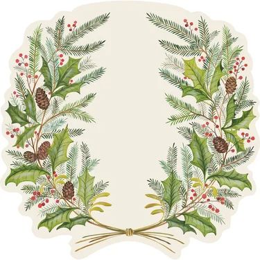 Christmas China Placemat - Hester & Cook Party & Tabletop | Maisonette Painted Wreath, Winter Foliage, Wreath Frames, Decor Pad, Free Yarn, Paper Placemats, Yarn Gifts, Winter Table, Yarn For Sale