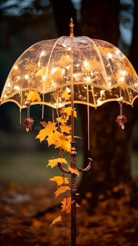 Fairy Light Photography, Candy Photoshoot, Umbrella Decorations, Cool Tree Houses, Halloween Facts, Umbrella Lights, Autumn Fairy, Autumn Rain, Autumn Magic