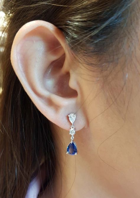 For Sale on 1stDibs - Blue Sapphire 2.15 carats with Diamond 0.64 carat Earrings set in 18 Karat White Gold Settings Width: 0.7 cm Length: 2.2 cm Total Weight: 4.12 grams 'We Sapphire And Diamond Earrings, Blue Sapphire Diamond, Diamond Earring, 1 Carat, Bridal Earrings, Earrings Set, Madagascar, Blue Sapphire, Earring Set