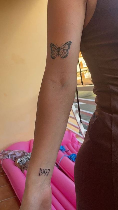 1997 Tattoo, Tattoo With Butterfly, Butterfly Tattoos On Arm, Boho Tattoos, Petite Tattoos, Tatuaje A Color, Wrist Tattoos For Women, Cute Tattoos For Women, Classy Tattoos