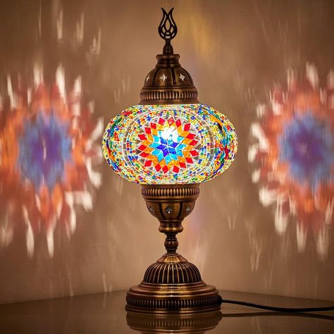 DEMMEX 6.5" Big Globe Turkish Moroccan Mosaic Table Lamp, Tiffany Style Glass Mosaics Exotic Oriental Mediterranean Bedside Lamp, LED Bulb Included for US/CA, Handmade, 14" Height, White Clear - Amazon.com Earth Tones Kitchen, Battery Operated Lamps, Turkish Lamp, Moroccan Lighting, Mosaic Lamp, Mosaic Pieces, Moroccan Mosaic, Handmade Mosaic, Mosaic Table