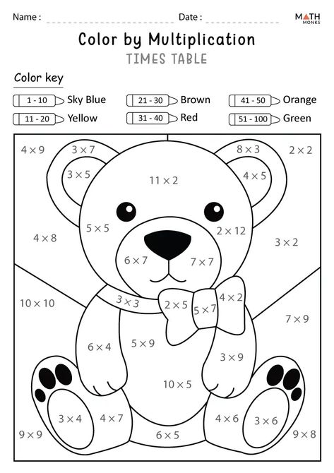 Maths Colouring Sheets, Grade 5 Math Worksheets, Times Tables Worksheets, Easy Math Activities, Math Coloring Worksheets, Math Pages, Mathematics Worksheets, Math Fact Fluency, Multiplication Worksheets