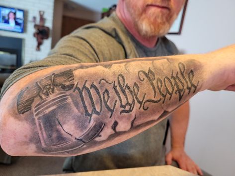 Liberty Bell Tattoo Design, Declaration Of Independence Tattoo, We The People Tattoo Forearm, 1776 Tattoos For Men, We The People Tattoo Design, Liberty Bell Tattoo, We The People Tattoos, Country Tattoos For Men, We The People Tattoo