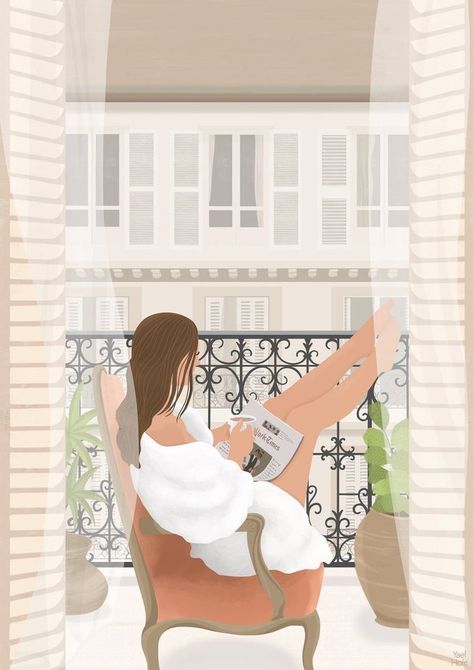 College Photo, Illustration Art Girl, Woman Illustration, Girly Art Illustrations, The Terrace, The Balcony, Art Print Poster, Illustration Girl, Dreamy Art