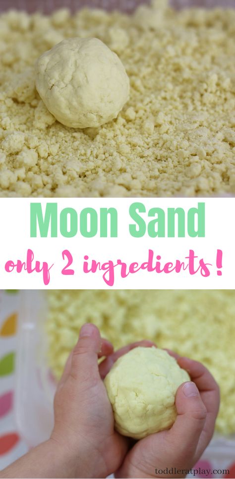 2- Ingredient Moon Sand Recipe - Toddler at Play Moon Sand Recipe 2 Ingredients, Moon Dough Recipe, Moon Sand Recipe, Oobleck Recipe, Moon Dough, Sand Recipe, Sands Recipe, Liquid Coconut Oil, Rainy Day Activities For Kids