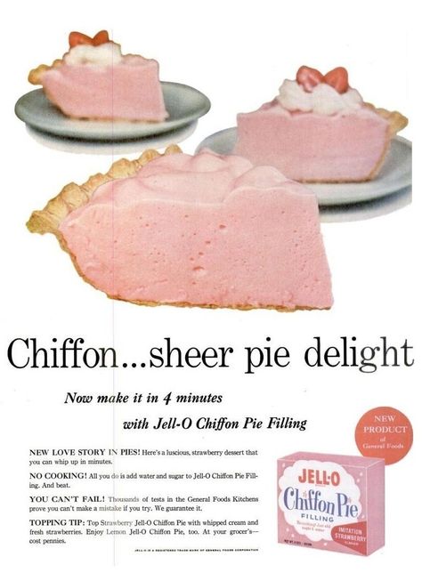 <b>From the glory days of pie in America.</b> Happy Pi(e) Day. 1950s America, Chiffon Pie, Pie Day, Vintage Baking, Vintage Dessert, Jello Recipes, Vintage Cooking, No Cooking, Food O