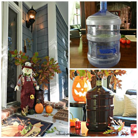 What to do with those big blue water jugs! #recycle #DIYdecorating Upcycle Water Jugs, How To Decorate A 5 Gallon Water Jug, Water Jugs Ideas, 5 Gallon Water Bottle Crafts, Repurpose 5 Gallon Water Jugs, Water Jug Ideas, Gallon Jugs Crafts, Christmas Ideas Diy, Jug Decor