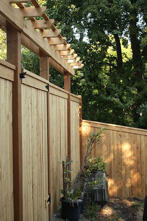 Backyard Privacy, Privacy Fences, Fence Landscaping, Backyard Fences, Fence Gate, Wooden Fence, Fence Post, Backyard Projects, Wood Fence