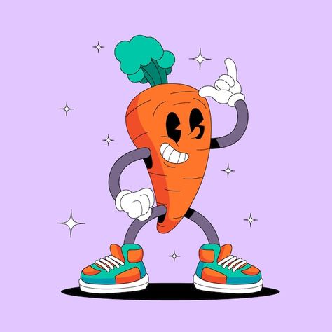 Free vector hand drawn carrot cartoon il... | Free Vector #Freepik #freevector #cartoon-illustration #food-character #carrot-cartoon #cartoon Carrot Cartoon Drawing, Carrot Character Design, Food Character Design, Retro Presentation, Carrot Illustration, Carrot Character, Carrot Cartoon, Carrot Drawing, Food Mascot