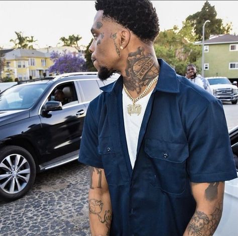 Black Men Face Tattoos, Rare Tattoos Men Neck, Neck Tattoo For Guys Words, Neck Tattoos Black Man, Side Neck Tattoos For Men, Hood Tattoo For Men, Trap Tattoos Men, Men Neck Tattoo, Hood Dudes