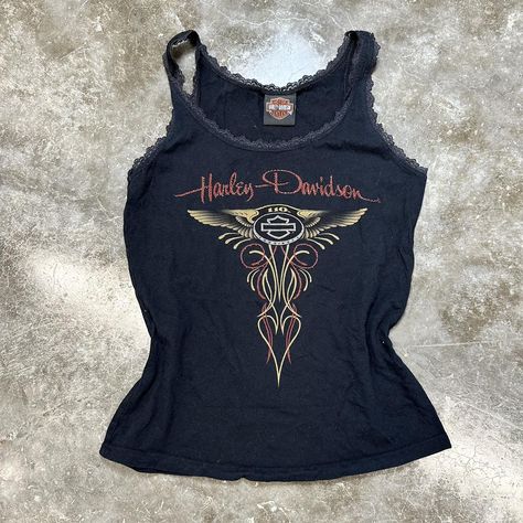 Harley Davidson women’s black tank top Size small... - Depop Harley Davidson Outfits Woman, Harley Davidson Clothing, Harley Davidson Tank Tops, Harley Davidson Women, Wishful Thinking, Black Tank Top, Black Tank, Black Tank Tops, Try On