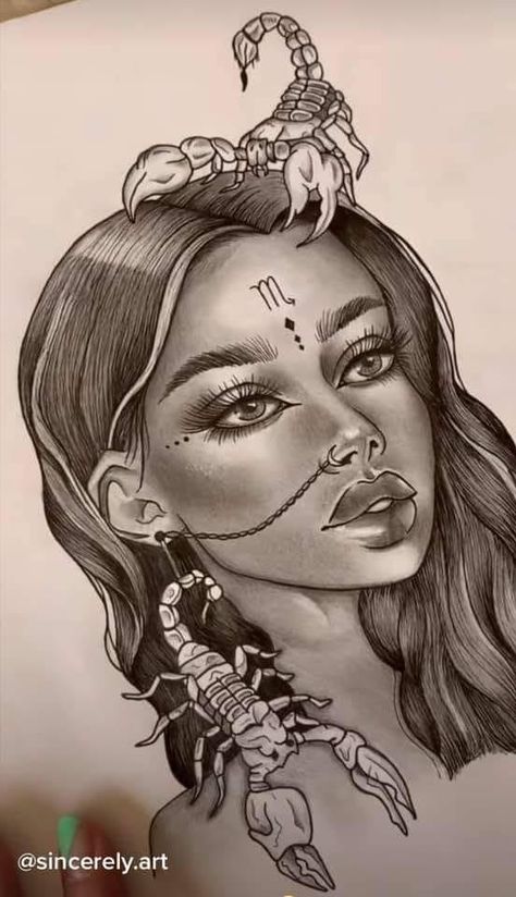 Aphrodite Goddess Tattoo, Scorpio Zodiac Tattoos, Scorpio Art, Cherub Tattoo, Horoscope Tattoos, Girl Face Tattoo, Scorpio Tattoo, Bull Tattoos, Aries Tattoo