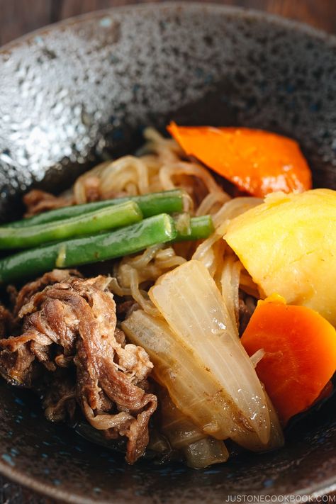 Make this classic Japanese dish, Nikujaga (Japanese Meat and Potato Stew) using your Instant Pot (pressure cooker)! #InstantPot #Nikujaga | Easy Japanese Recipes at JustOneCookbook.com Nikujaga Recipe, Beef Recipe Instant Pot, Recipe Instant Pot, Just One Cookbook, Easy Japanese Recipes, Using A Pressure Cooker, Stewed Potatoes, Japanese Recipes, Japanese Mom